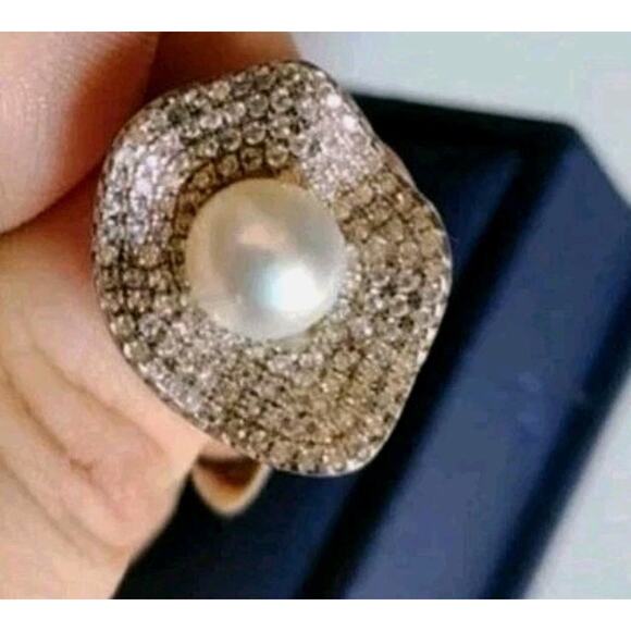 $275 Cultured Freshwater Pearl & Sterling 1 3/8 CT TGW Cubic Zirconia Ring - Picture 14 of 14